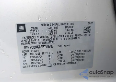 2015 Chevrolet Tahoe Lt from USA, damaged, VIN 1GNSCBKC0FR729288